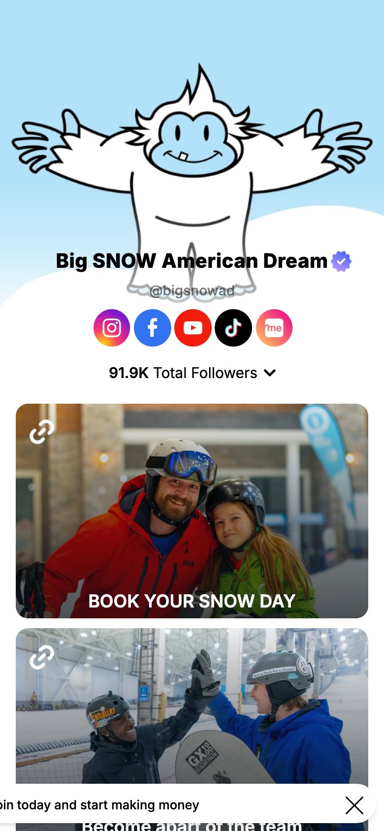 The bigsnowad page on Linkme