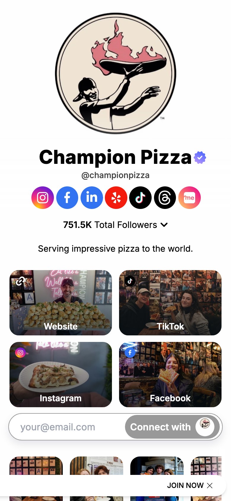 The championpizza page on Linkme