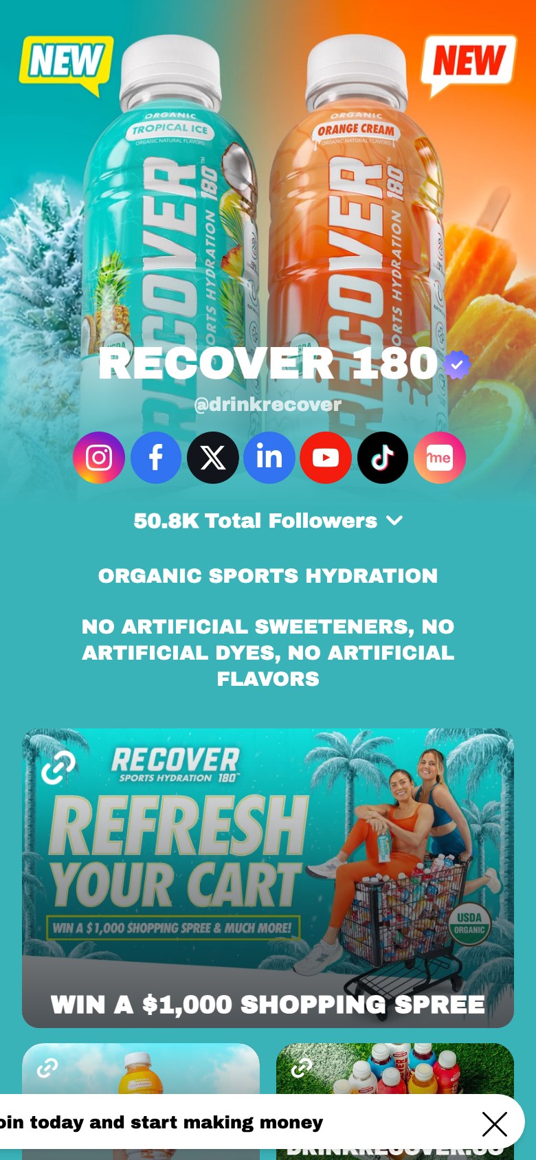 The drinkrecover page on Linkme