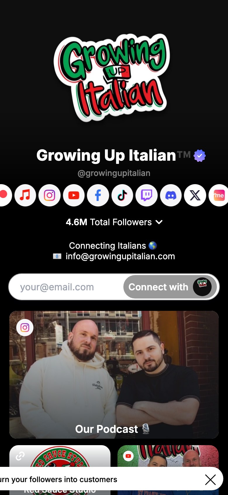 The growingupitalian page on Linkme