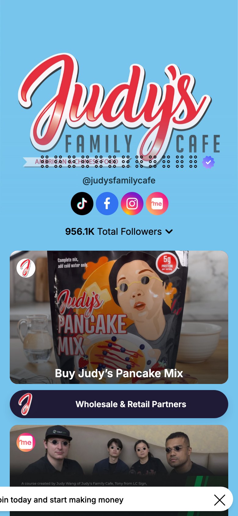 The judysfamilycafe page on Linkme