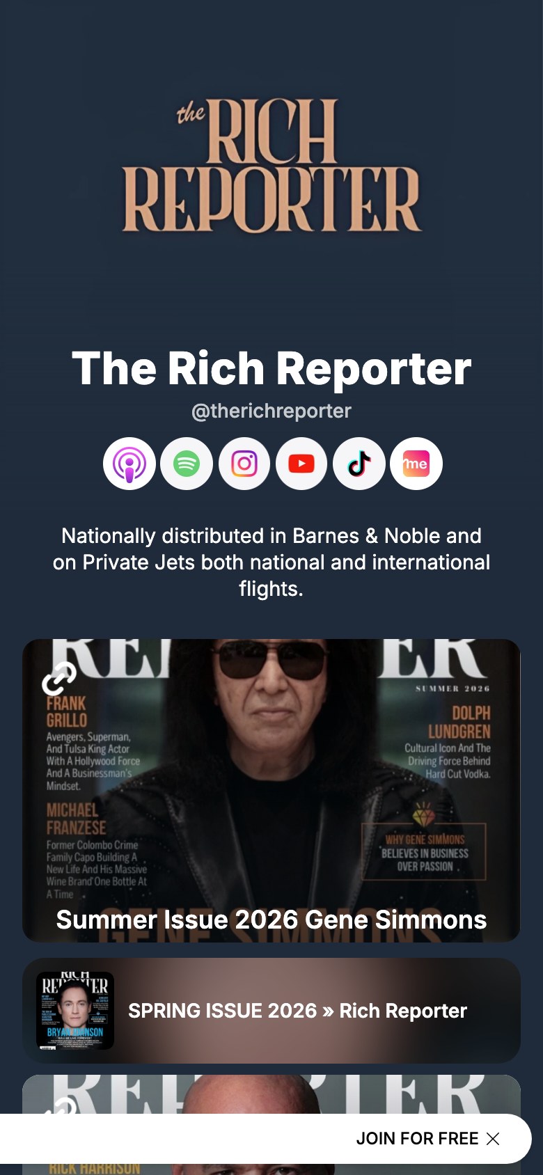 The therichreporter page on Linkme