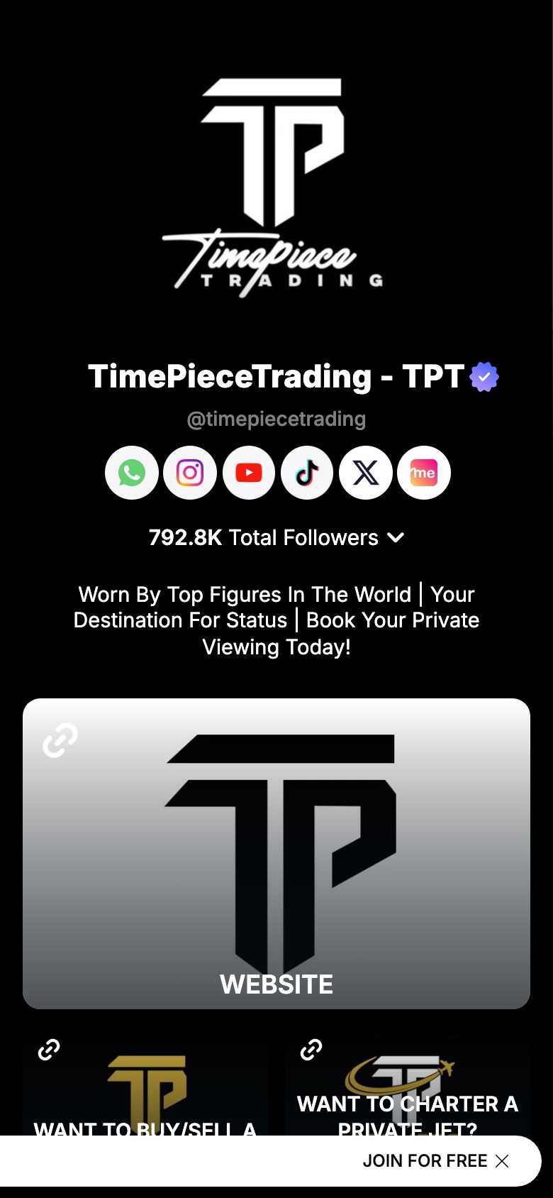 The timepiecetrading page on Linkme