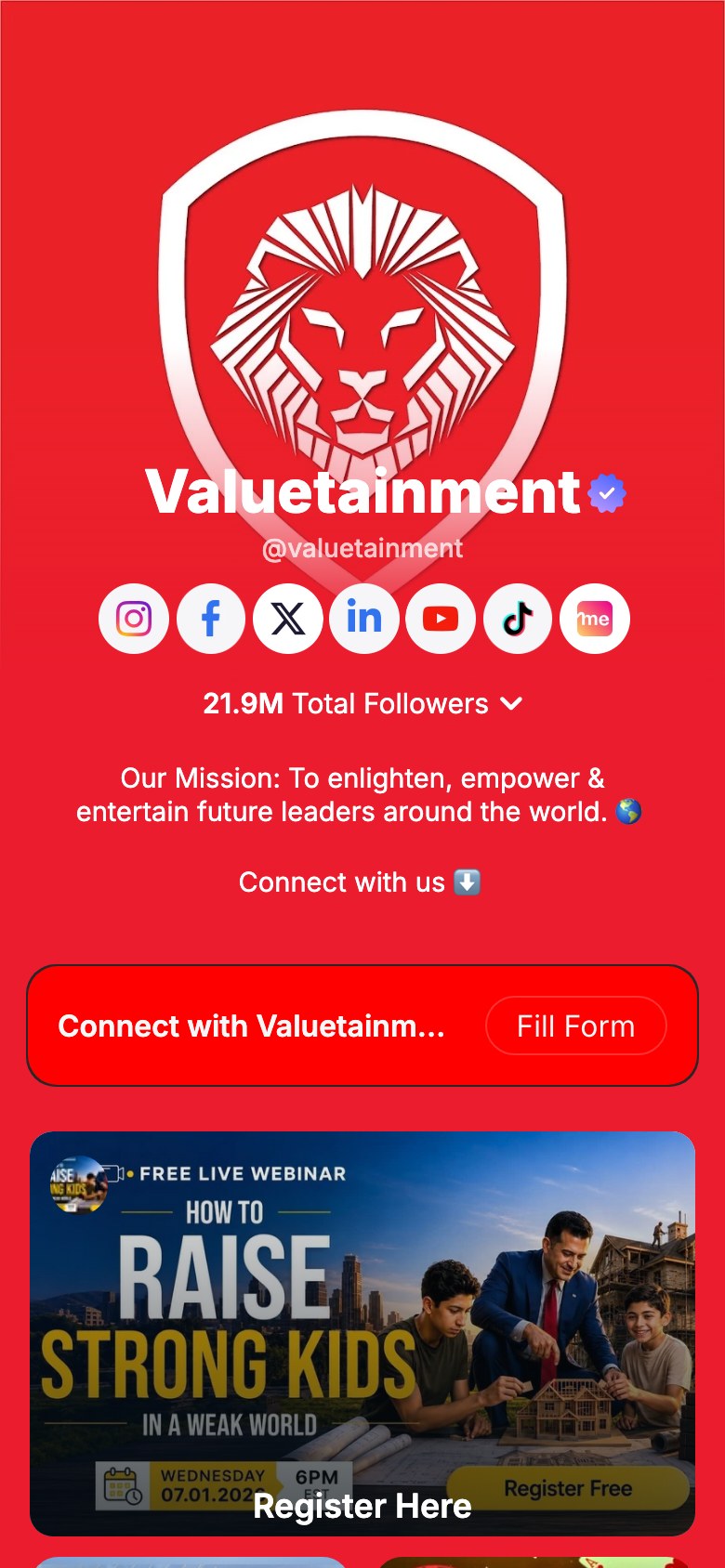 The valuetainment page on Linkme